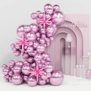 PartyWoo Metallic Pink Star Balloons 110pcs Different Sizes 18 12 10 5 Inch Pack 22 Inch Light Pink Spike Star Explosion Foil Mylar Balloon Arch Kit for Birthday Party Decorations Pink-G108