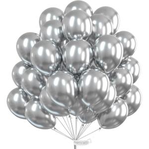 PartyWoo Metallic Silver Balloons 51 pcs 12 Inch Chrome Silver Latex Balloons for Graduation New Year Wedding Baby Shower Gender Reveal Bachelorette Anniversary Birthday Party Decorations Silver-G102