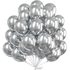 PartyWoo Metallic Silver Balloons 52 pcs 12 Inch Chrome Silver Latex Balloons for Graduation New Year Wedding Baby Shower Gender Reveal Bachelorette Anniversary Birthday Party Decorations Silver-G102