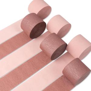 PartyWoo Rose Gold Crepe Paper Streamers 6 Rolls 492 ft Pack of Dusty Pink Metallic Rose Gold Crepe Paper for Graduation Butterfly Baby Shower Birthday Party Decorations (1.8 Inch x 82 Ft/Roll)