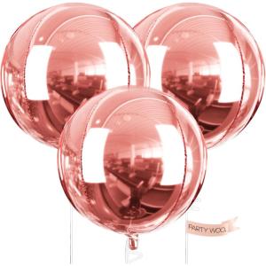 PartyWoo Rose Gold Foil Balloons, 3 pcs 50 Inch Round Foil Balloons, Giant 4D Foil Balloons and Ribbon, Large Mylar Balloons, Balloons for Birthday Decorations, Wedding Decorations, Party Decorations