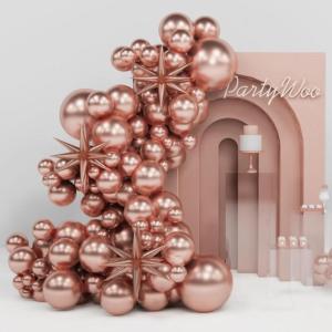 PartyWoo Rose Gold Star Balloons 110pcs Different Sizes 18 12 10 5 Inch Pack 22 Inch Gold Spike Star Foil Mylar Balloon Arch Kit for Birthday Engagement Party Decorations Rose Gold-G107