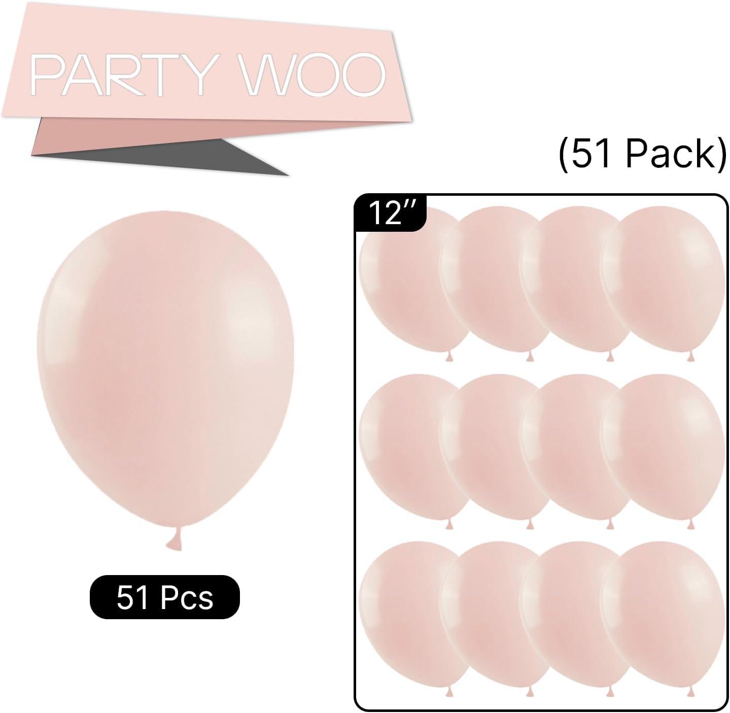 imagePartyWoo Pale Pink Balloons 51 pcs 12 Inch Pink Balloons Pink Latex Balloons for Balloon Garland Balloon Arch as Birthday Party Decorations Wedding Decorations Baby Shower Decorations PinkQ01