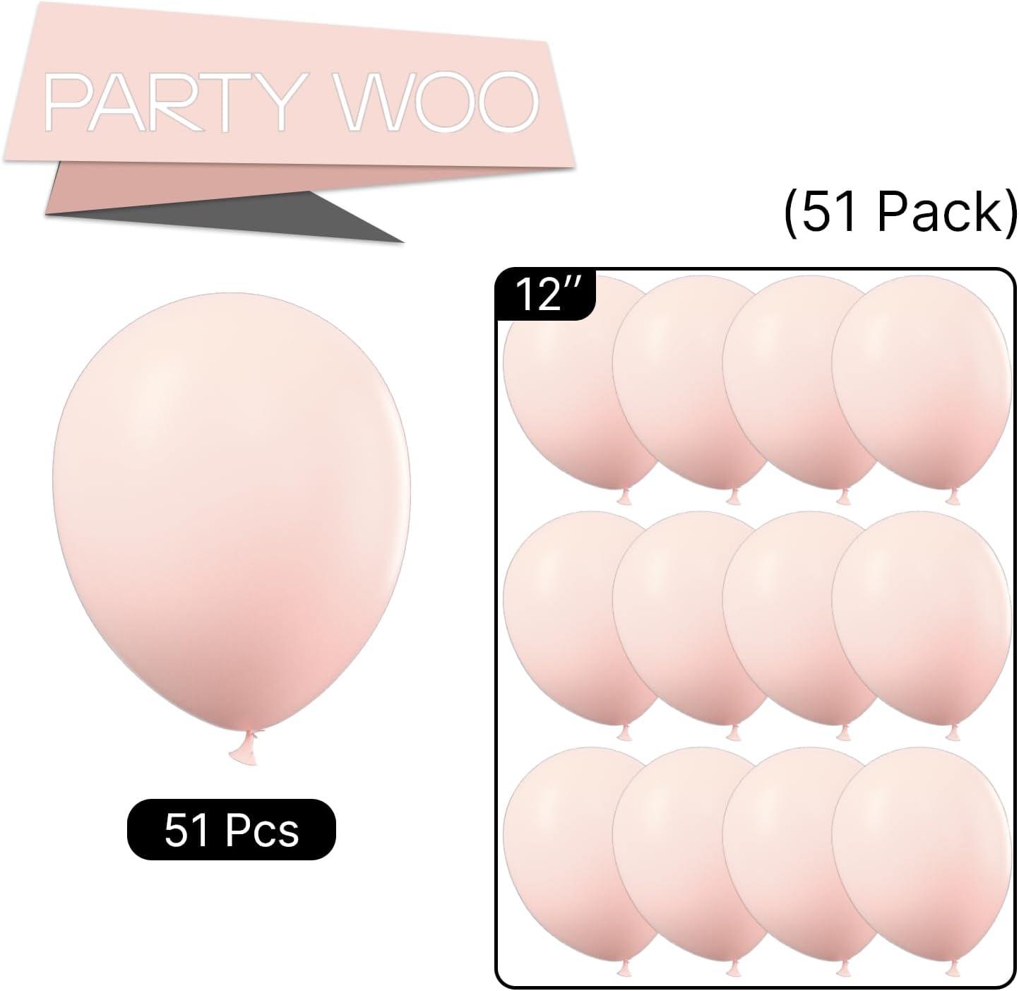 imagePartyWoo Pale Pink Balloons 51 pcs 12 Inch Pink Balloons Pink Latex Balloons for Balloon Garland Balloon Arch as Birthday Party Decorations Wedding Decorations Baby Shower Decorations PinkQ01