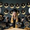 PartyWoo Graduation Decorations Class of 2026 Black Gold Pink 19pcs Grad Party Supplies with Congrats 2026 Grad Banner Hanging Swirls Foil Balloons Graduation Cap Centerpieces Party Decorations(Black)