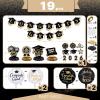 PartyWoo Graduation Decorations Class of 2026 Black Gold Pink 19pcs Grad Party Supplies with Congrats 2026 Grad Banner Hanging Swirls Foil Balloons Graduation Cap Centerpieces Party Decorations(Black)