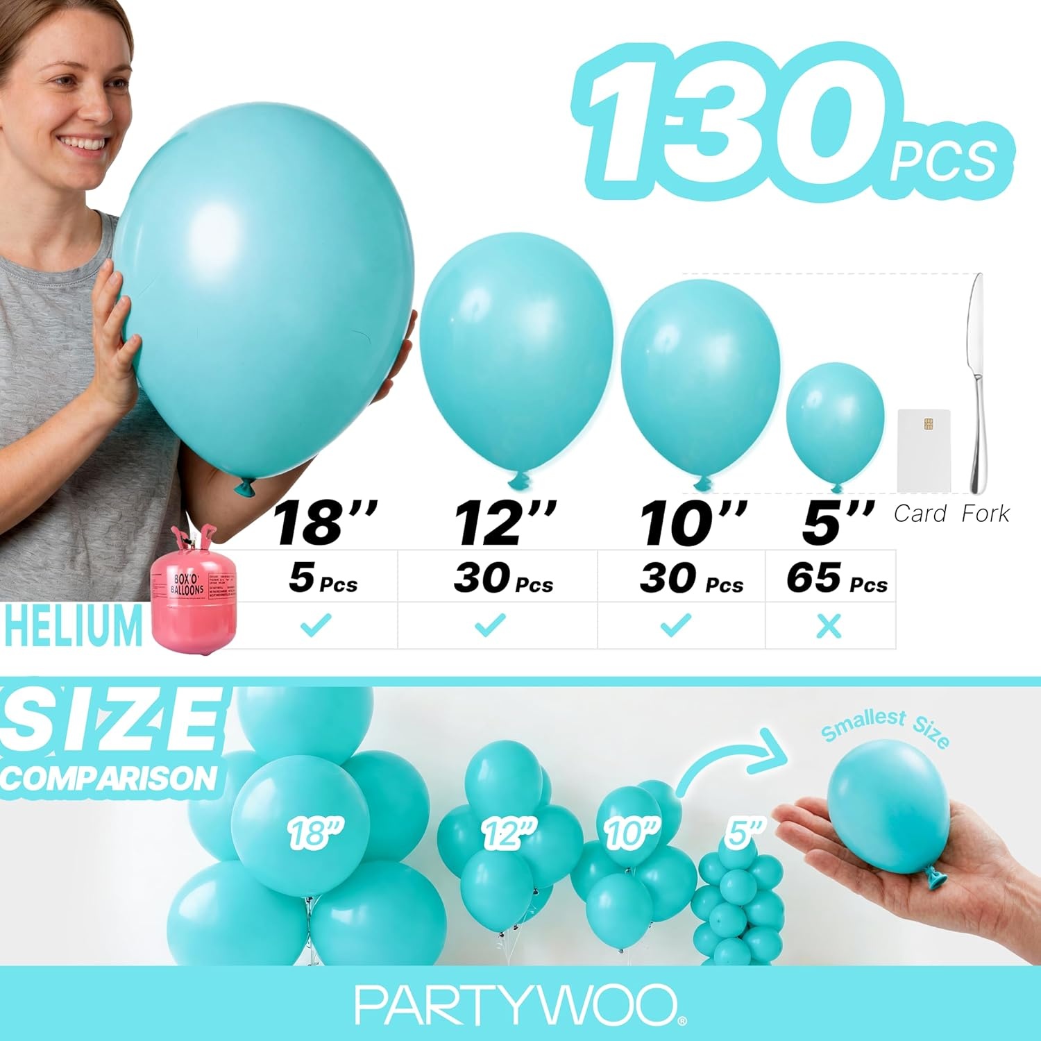 image:imagePartyWoo Teal Balloons 130pcs Different Sizes Pack of 18 12 10 5 Inch Turquoise Dark Teal Balloon Arch Kit for Baby Shower Gender Reveal Graduation Mermaid Birthday Pool Party Decorations BlueY69Tealy69