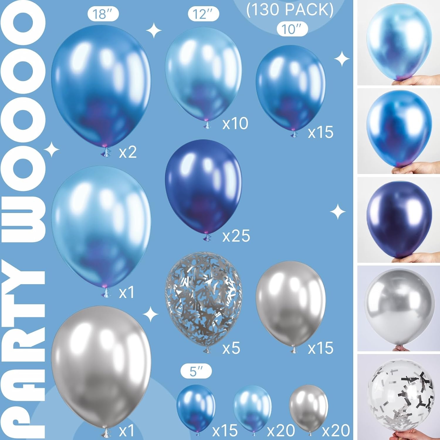 image:imagePartyWoo Teal Balloons 130pcs Different Sizes Pack of 18 12 10 5 Inch Turquoise Dark Teal Balloon Arch Kit for Baby Shower Gender Reveal Graduation Mermaid Birthday Pool Party Decorations BlueY69Multiblue