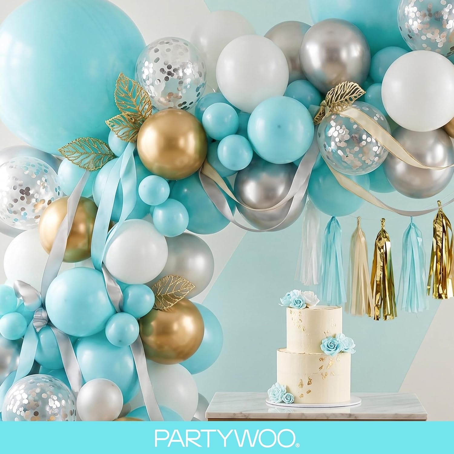 image:imagePartyWoo Teal Balloons 130pcs Different Sizes Pack of 18 12 10 5 Inch Turquoise Dark Teal Balloon Arch Kit for Baby Shower Gender Reveal Graduation Mermaid Birthday Pool Party Decorations BlueY69Tealy69