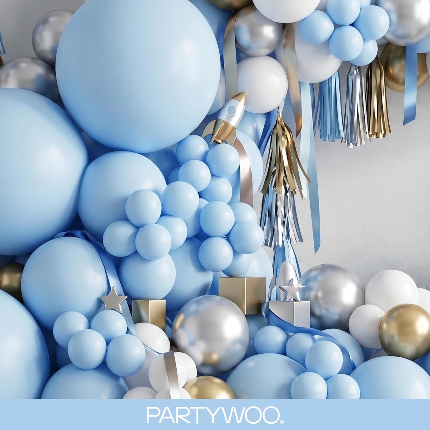 image:imagePartyWoo Teal Balloons 130pcs Different Sizes Pack of 18 12 10 5 Inch Turquoise Dark Teal Balloon Arch Kit for Baby Shower Gender Reveal Graduation Mermaid Birthday Pool Party Decorations BlueY69Bluey4