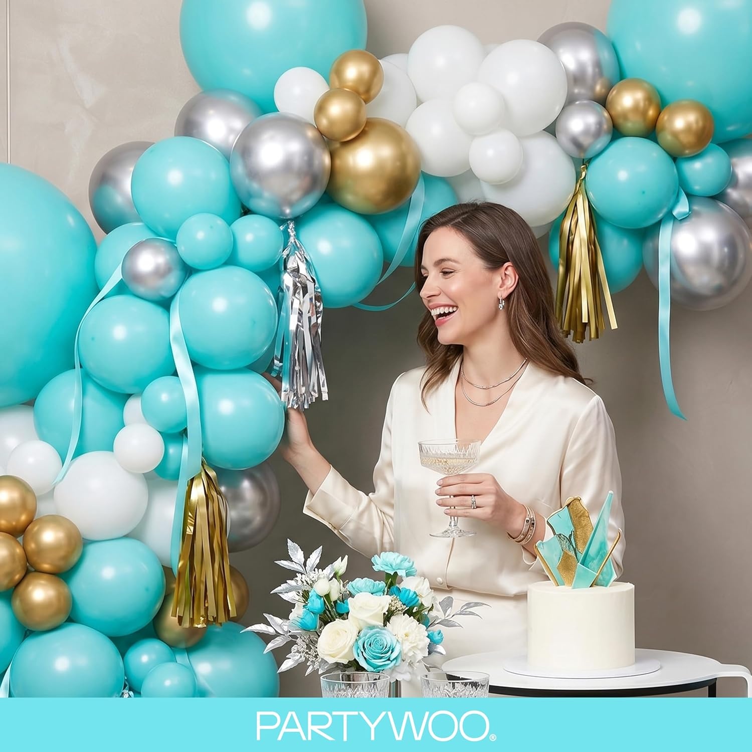 image:imagePartyWoo Teal Balloons 130pcs Different Sizes Pack of 18 12 10 5 Inch Turquoise Dark Teal Balloon Arch Kit for Baby Shower Gender Reveal Graduation Mermaid Birthday Pool Party Decorations BlueY69Tealy69