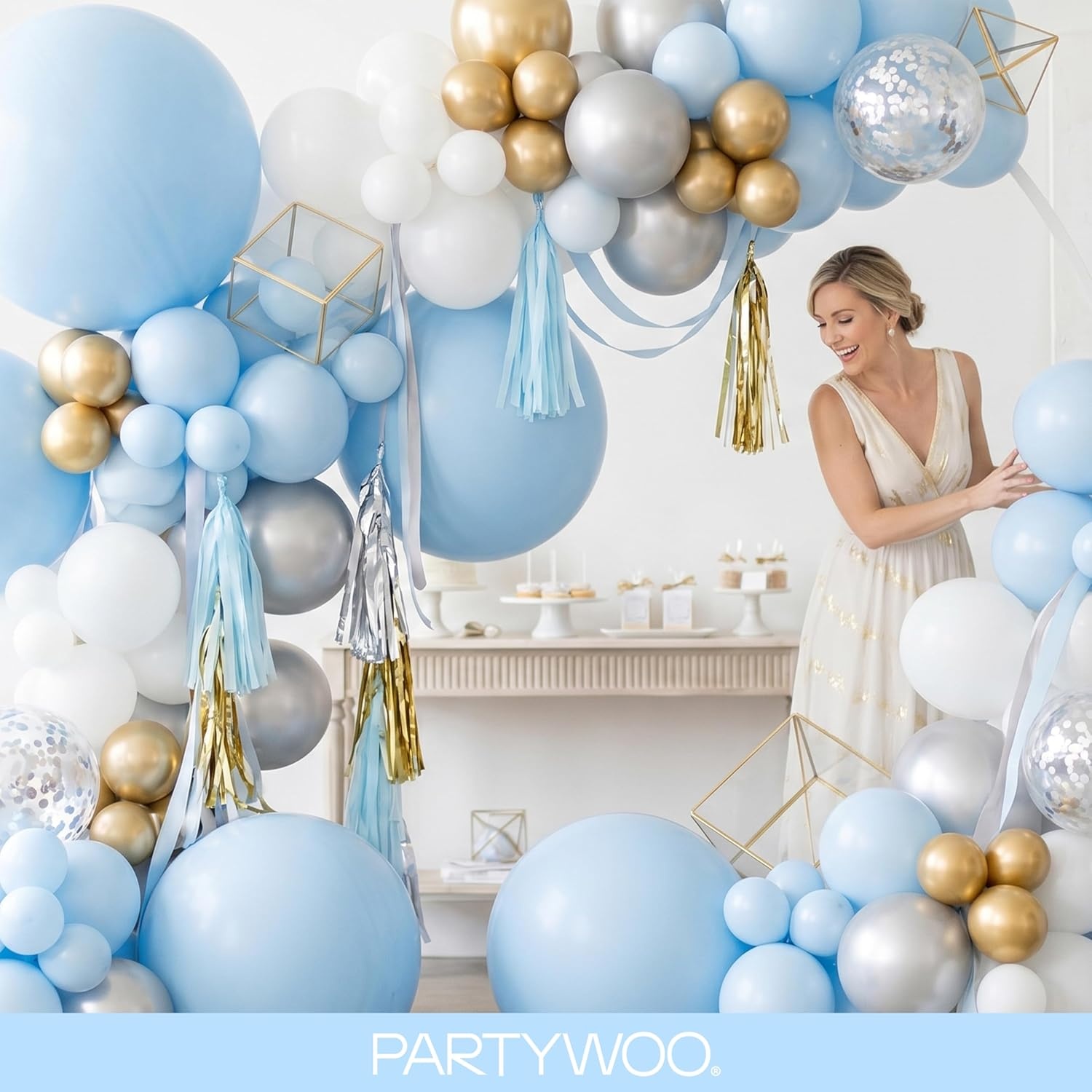 image:imagePartyWoo Teal Balloons 130pcs Different Sizes Pack of 18 12 10 5 Inch Turquoise Dark Teal Balloon Arch Kit for Baby Shower Gender Reveal Graduation Mermaid Birthday Pool Party Decorations BlueY69Pastel Blueq13