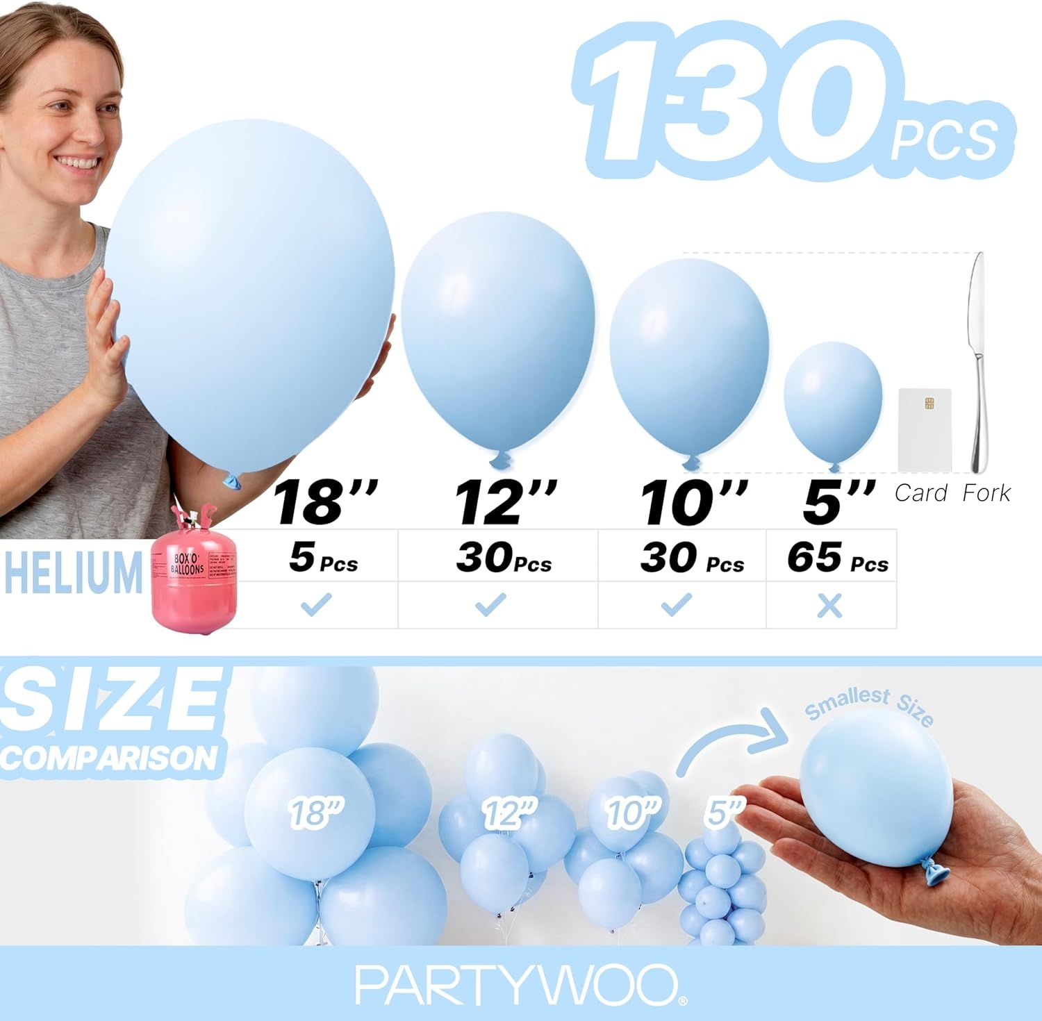 image:imagePartyWoo Teal Balloons 130pcs Different Sizes Pack of 18 12 10 5 Inch Turquoise Dark Teal Balloon Arch Kit for Baby Shower Gender Reveal Graduation Mermaid Birthday Pool Party Decorations BlueY69Pastel Blueq13