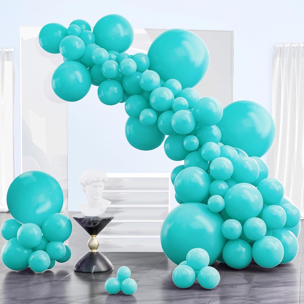 image:imagePartyWoo Teal Balloons 130pcs Different Sizes Pack of 18 12 10 5 Inch Turquoise Dark Teal Balloon Arch Kit for Baby Shower Gender Reveal Graduation Mermaid Birthday Pool Party Decorations BlueY69Tealy69